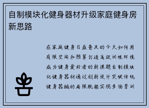自制模块化健身器材升级家庭健身房新思路